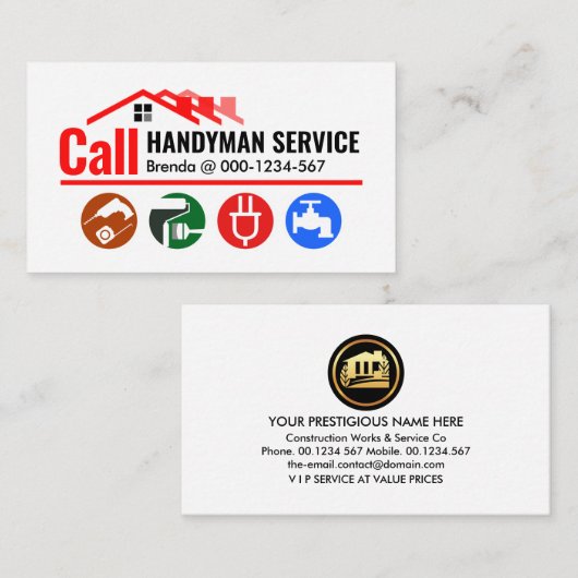 Bouwen Home Border Handyman Tools Visitekaartje (Voorkant / Achterkant)