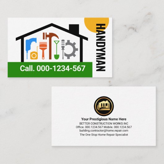 Bouwen Lijst Handyman Tools Landscape Visitekaartje (Voorkant / Achterkant)