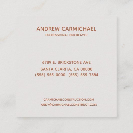 Bouwen van bricklayer vierkante visitekaartje (Achterkant)