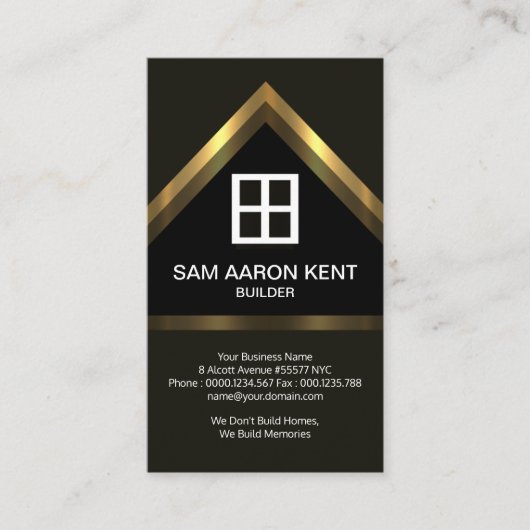 Bouwen van bruine elegantie Faux Gold Home Builder Visitekaartje (Voorkant)