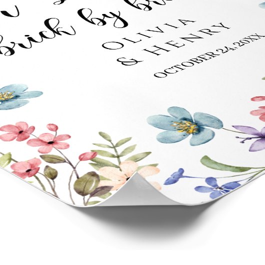 Bouwen van onze liefde Brick By Brick Trouwtafel Poster (Hoek)