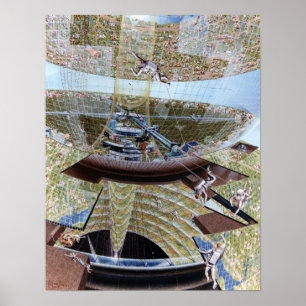 Bouwen van ruimtekolonie aan het werk poster