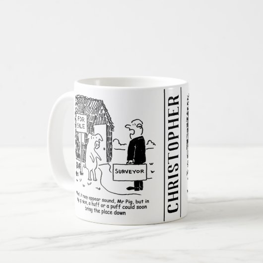 Bouwenquête kijkt naar het huis van de heer Pig Koffiemok (Voorkant links)