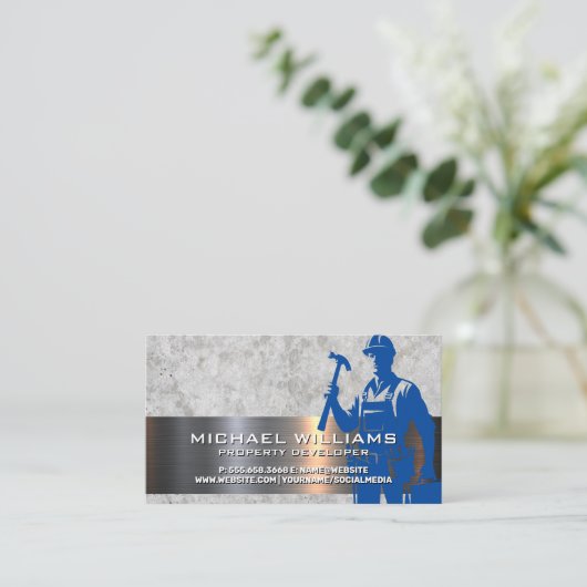 bouwer | arbeider met blauwe kraag visitekaartje (Staand voorkant)