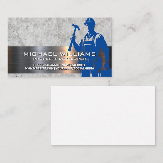 bouwer | arbeider met blauwe kraag visitekaartje (Voorkant / Achterkant)