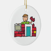 Bouwer bouwt huis met bouwstenen keramisch ornament (Rechts)