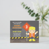 Bouwer Boy Construction Thema Verjaardagsfeest Kaart (Staand voorkant)