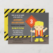 Bouwer Boy Construction Thema Verjaardagsfeest Kaart (Voorkant / Achterkant)