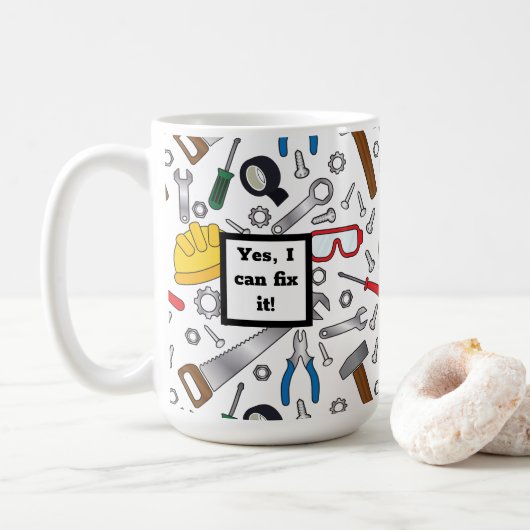 Bouwer diverse handgereedschappen en gereedschappe koffiemok (Met donut)