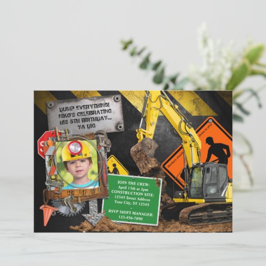 Bouwer Feest Uitnodiging (Staand voorkant)