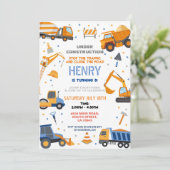 Bouwer Graver Vrachtwagen Verjaardagsfeest Kaart (Staand voorkant)