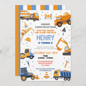 Bouwer Graver Vrachtwagen Verjaardagsfeest Kaart (Voorkant / Achterkant)