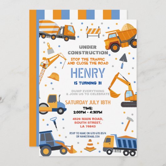 Bouwer Graver Vrachtwagen Verjaardagsfeest Kaart (Voorkant / Achterkant)