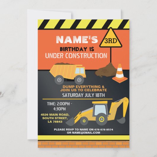 Bouwer Graver Vrachtwagen Verjaardagsfeest Kaart (Voorkant)