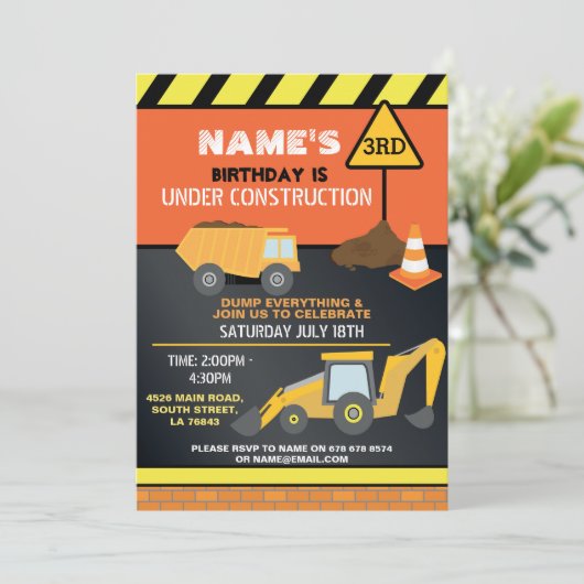 Bouwer Graver Vrachtwagen Verjaardagsfeest Kaart (Staand voorkant)