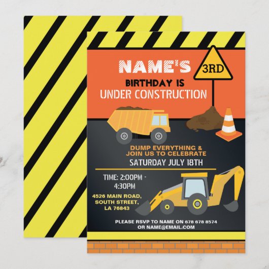 Bouwer Graver Vrachtwagen Verjaardagsfeest Kaart (Voorkant / Achterkant)