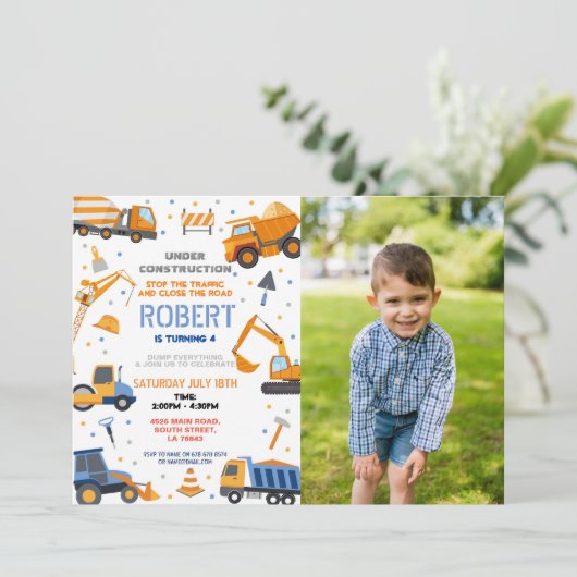 Bouwer Graver Vrachtwagen Verjaardagsfeest Kaart (Staand voorkant)