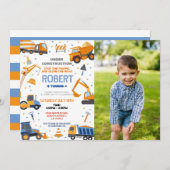 Bouwer Graver Vrachtwagen Verjaardagsfeest Kaart (Voorkant / Achterkant)