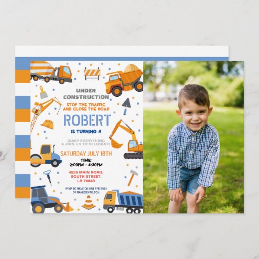 Bouwer Graver Vrachtwagen Verjaardagsfeest Kaart (Voorkant / Achterkant)