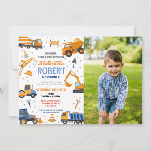 Bouwer Graver Vrachtwagen Verjaardagsfeest Kaart