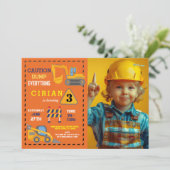 Bouwer Graver Vrachtwagen Verjaardagsfeest Kaart (Staand voorkant)