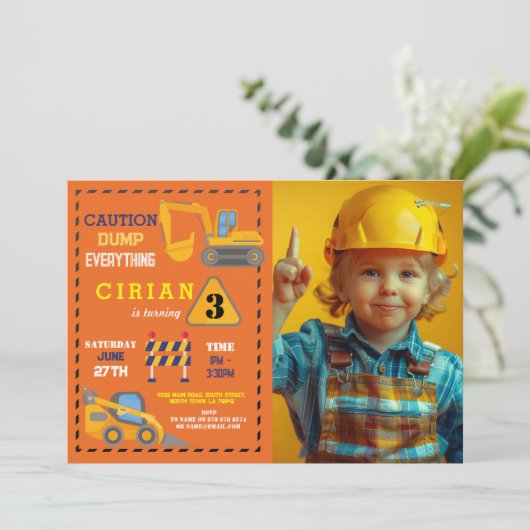 Bouwer Graver Vrachtwagen Verjaardagsfeest Kaart (Staand voorkant)