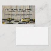 Bouwer Handgereedschap op Houten Tafel Visitekaartje (Voorkant / Achterkant)