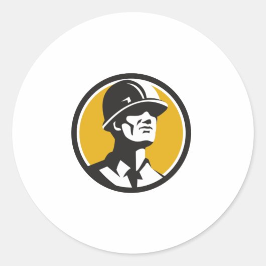Bouwer Hardhat Vooruitkijkend Cirkel Retro Ronde Sticker (Voorkant)