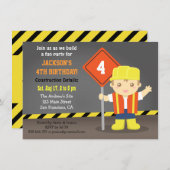 Bouwer Jongen Bouwthema Birthday Party Kaart (Voorkant / Achterkant)