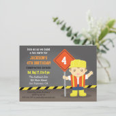 Bouwer Jongen Bouwthema Birthday Party Kaart (Staand voorkant)