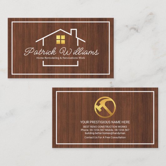 Bouwer Lijst Timber Grain Stijlvol Visitekaartje (Voorkant / Achterkant)