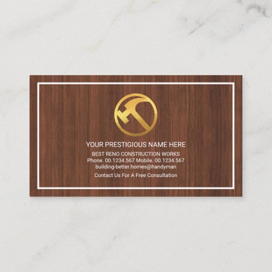 Bouwer Lijst Timber Grain Stijlvol Visitekaartje (Achterkant)