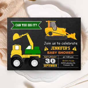Bouwer met Bulldozer Baby Shower Kaart