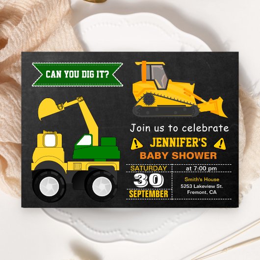 Bouwer met Bulldozer Baby Shower Kaart