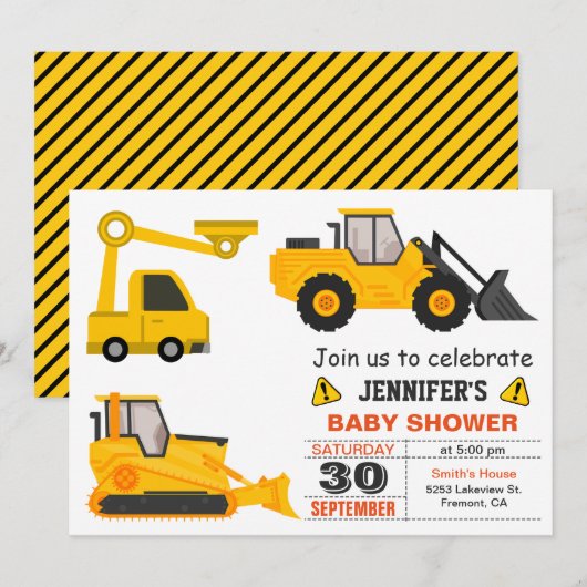 Bouwer met Bulldozer Baby Shower Kaart (Voorkant / Achterkant)