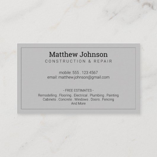Bouwer Professioneel Modern Grey Visitekaartje (Achterkant)