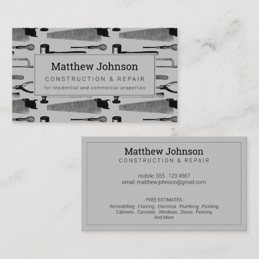 Bouwer Professioneel Modern Grey Visitekaartje (Voorkant / Achterkant)