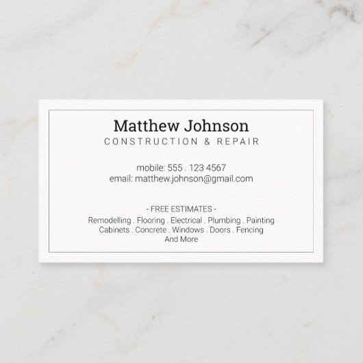 Bouwer Professioneel Modern White Visitekaartje (Achterkant)