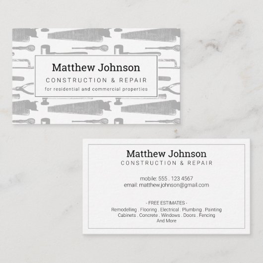Bouwer Professioneel Modern White Visitekaartje (Voorkant / Achterkant)