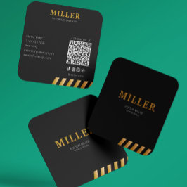 Bouwer QR Code Zwart & Metaalgoud Vierkante Visitekaartje