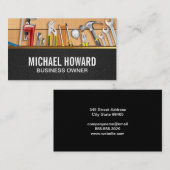 Bouwer Reparatie Gereedschap op houten tafel Visitekaartje (Voorkant / Achterkant)