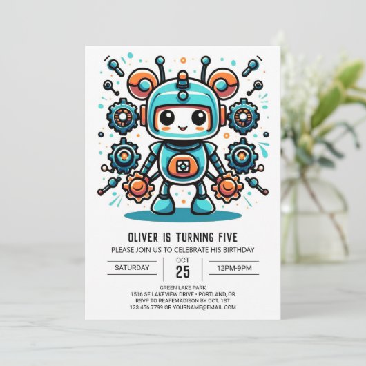 Bouwer Robot Verjaardag Kaart (Staand voorkant)