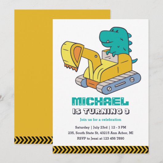 Bouwer T-Rex-excavator Bouwer Bouwkinderen van zat Kaart (Voorkant / Achterkant)