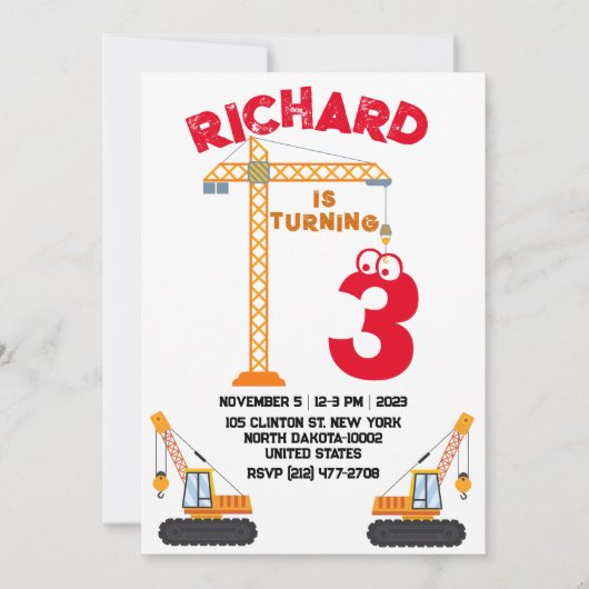 Bouwer Thema Kinderverjaardagsfeest Uitnodiging (Voorkant)