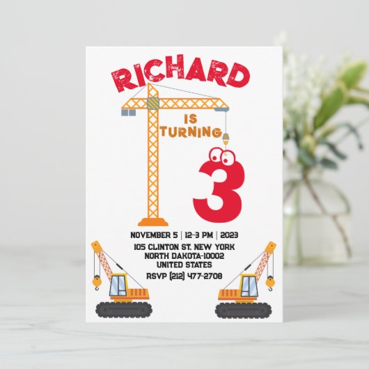 Bouwer Thema Kinderverjaardagsfeest Uitnodiging (Staand voorkant)