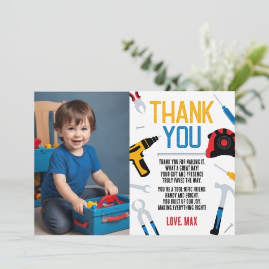 Bouwer Verjaardag Dank u kaart, Tools Dank u Kaart (Staand voorkant)