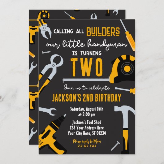 Bouwer Verjaardag uitnodiging, klusjesman Kaart (Voorkant / Achterkant)