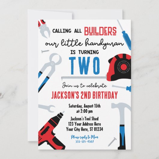 Bouwer Verjaardag uitnodiging, klusjesman Kaart (Voorkant)