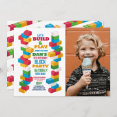 Bouwer Verjaardagsfeestje Bouwblokken Foto Kaart (Voorkant / Achterkant)