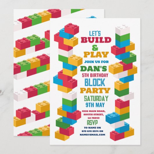 Bouwer Verjaardagsfeestje Bouwblokken Kaart (Voorkant / Achterkant)